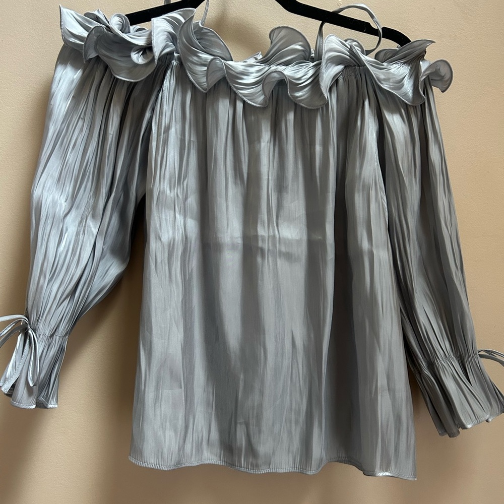 Cato Gray Ruffled 3/4 Sleeve Blouse
